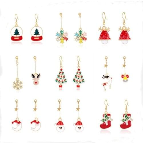 Fashionable Christmas Earrings Christmas Tree Santa Claus Elk Moon Snowflake Earrings for women Golden Jewelry Christmas Gift