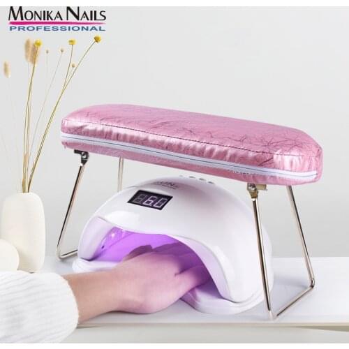 Monika Nails Pink Leather Nail Art Arm Rest Cushion Pillow With Stainless Steel Stand Wrist Hand Arm Holder Pad Manicure Tool