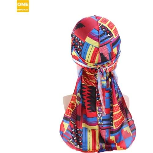 New Mens African print Silky Durags Bandanas Turban Headband Silk Men DuRag Headwear Hair Accessories Pirate Hat Waves Rags