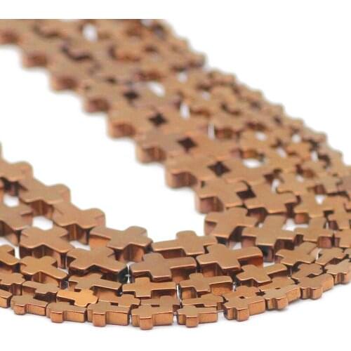 Jesus Cross Copper Hematite Natural Stone Charm Spacer Loose Beads For Jewelry Making DIY Bracelets Accessories 4x6/6x8/8x10MM