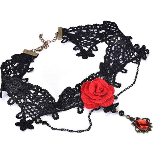 Rose Flower Lace Necklace Collar Choker Velvet Victorian Vintage Gothic Chain Pendant For Wedding Fashion Women Retro Goth