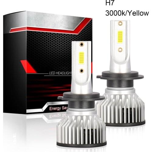 A Pair H7 LED Headlight H7 Yellow Light H7 12V 6000K Driving Lamp 20W/piece Waterproof IP68. High Luminous Universal Car Bright