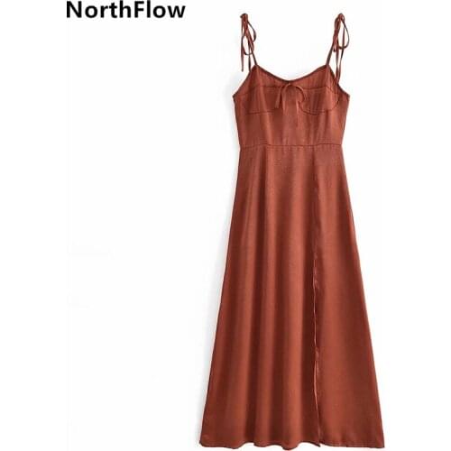 Northflow Women Summer Dress Spaghetti Strap A-line Mid-Calf Sexy Solid De Fiesta Party Dress Vestidos Robe Femme