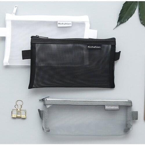 Portable Simple Transparent Mesh Pencil Case Office Student Nylon Zipper Pencil Cases School Supplies Pen Box