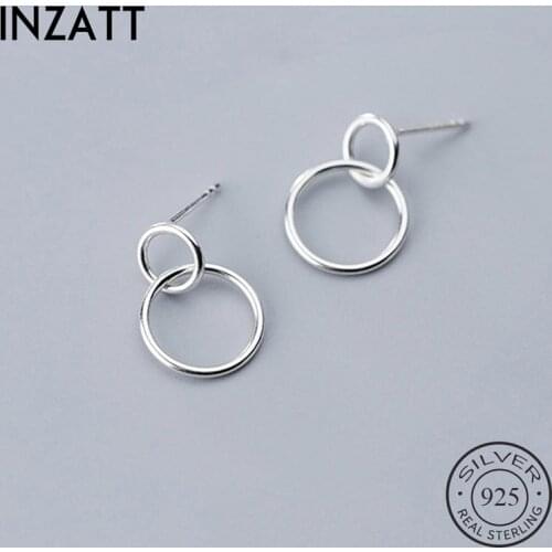 INZATT Real 925 Sterling Silver Minimalist Round Stud Earring For Fashion Women Birthday Punk Fine Jewelry Accessories Gift