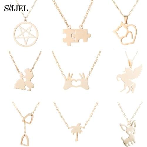 SMJEL Round Small Pendant Necklaces for Women Puzzle Horse Beauty The Beast Necklace Collier Jewelry New Year Gifts Bijoux
