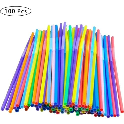 100Pcs Disposable Straws Kitchen Flexible Plastic Drinking Straws Colorful Straws Party Bar Club DIY Drink Straw Bar Accessory