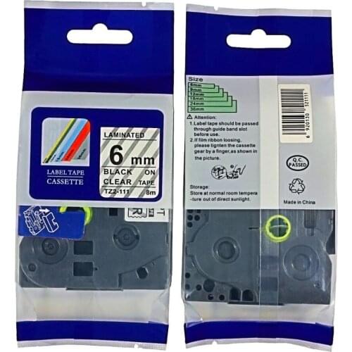 Compatible TZe 111 Black on Clear 6mm*7m laminated TZE TZ label tape