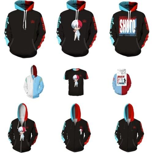 Todoroki Shoto Cosplay Hoodies Streetwear Jackets 3D printed My Hero Academia Costume Sweatshirts Pullovers Zip up Hoodies