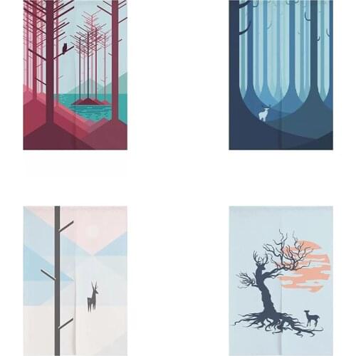 Jungle Deer Bedroom Door Curtain Kitchen Cabinet Blackout Curtain Cotton Linen Partition Curtain Doorway Hanging Curtain Decor