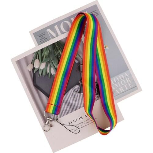 ZF3073 1pcs Rainbow Gay Lanyards ID Badge Holder ID Card Pass Mobile Phone Straps Badge Key Holder Keychain