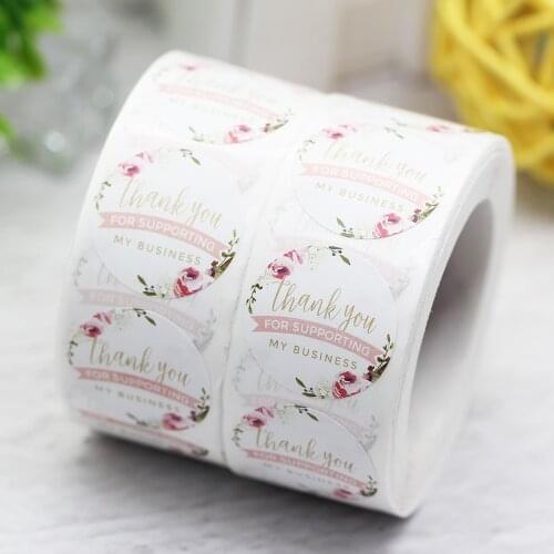 1Inch Round Floral Thank You Stickers Flowers Label Sticker For Wedding Envelope Business Card Gift Box Decoration 500pcs/roll