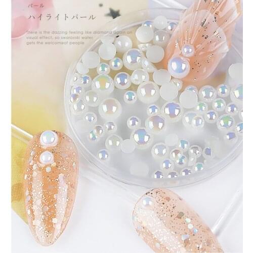 Mixed Size 1 box Gradient color White beige Nail Pearl Rhinestones 6 grid bags Pearl for 3D Nail Art Manicure Decorations