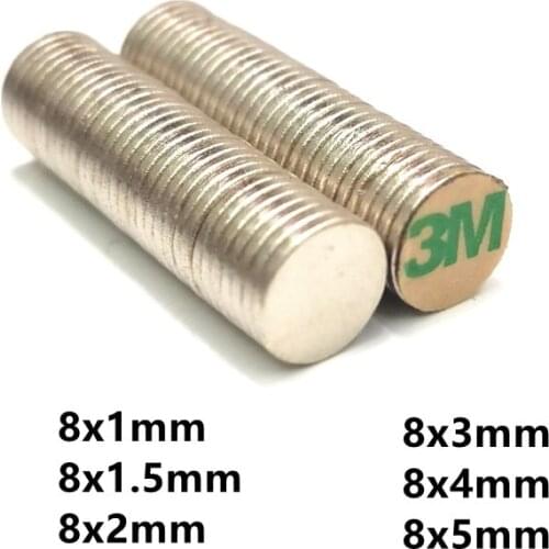 10/100 Disc magnet 8x1 8x1.5 8x2 8x3 8x4 8x5mm Belt with 3M self - adhesive NdFeB magnet 8mm neodymium magnet Magnetic standard