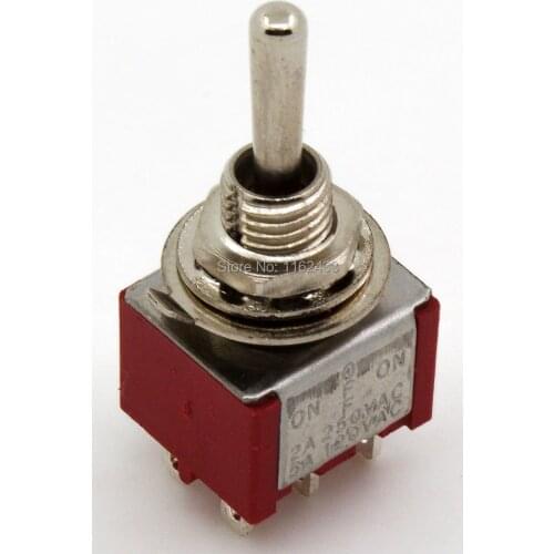 10pcs/lot MTS-223 perforate diameter 6 mm reset 6 pin (ON) - OFF - (ON) DPDT 3 positions toggle switch