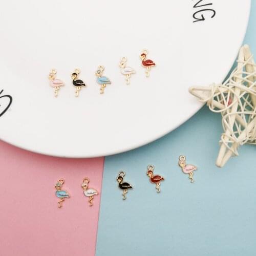 10PCS Cute Flamingo Enamel Charms Earring Bracelet Making Pendant Drop Oil Bird Alloy Floating DIY Jewelry Accessories YZ794