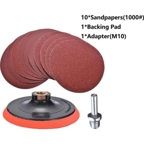 10 Pcs Sanding Disc Backing Pad Adapter M10 Set Sandpaper 125mm 1000 Grit For Polishing Tool Accessories
