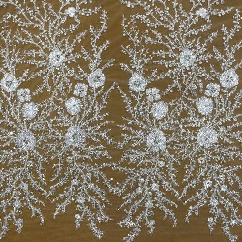 2021 TOP Guality White Bridal Embroidery Lace with Crystal Sequins Fashion Mesh Tulle Chantilly lace HY1398-3