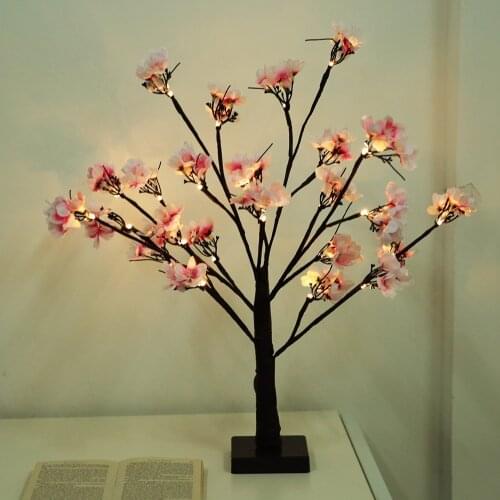 24pcs LED Cherry Tree Shape Lamp Christmas Home Wedding Ramadan Decor Light LED Curtain String Light Flash Fairy Garland Decor