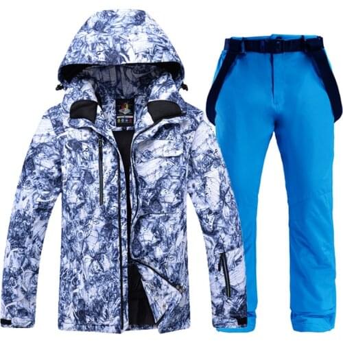 -35 Men Snow Suit Set Snowboard Clothing Winter Outdoor Sports Wear Waterproof Thicken Warm Costume Ski Jacket + Strap Pant Male