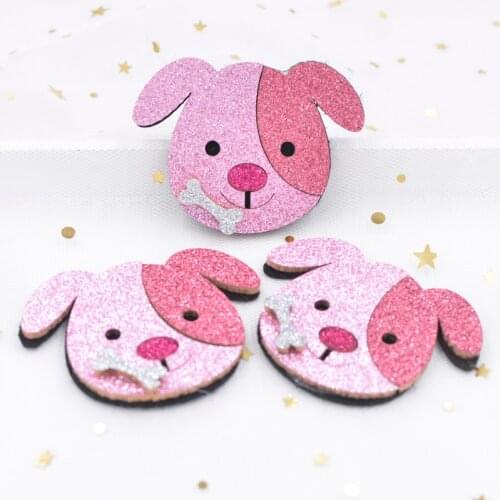 4Pcs Glitter Fabric Appliques Cartoon Pug Dog Nonwoven Padded Patches for Wall Clothes Craft Stickers DIY Hair Clip Ornament S67