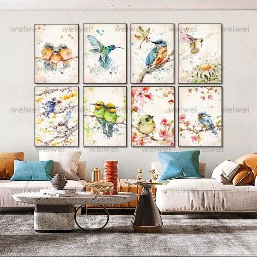Watercolor Painting Animal Bird Hummingbird Wall Art Canvas Poster Print Picture Home Living Room Decoration Painting