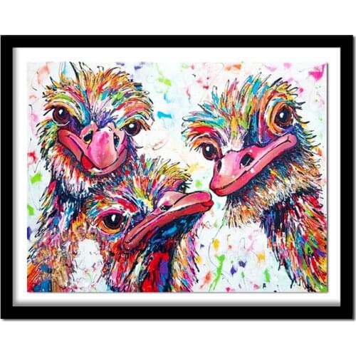 Diamond Diy 5D Diamond Embroidery Ostrich Three Brothers Diamond Painting Cross Stitch Floral Rhinestone Decoration Kits