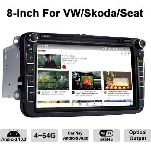 Andriod 10 Head Unit Car Radio Touch Screen 2 Din 8 Inch 1280*720 IPS Support WiFi/Bluetooth/Carplay/4G HD For VW/Skoda/Seat