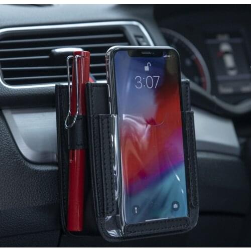 Air Outlet Storage Case, Premium PU Leather Car Air Vent Organizer Box Phone Holder Hanging Storage Pouch Bag With Hook