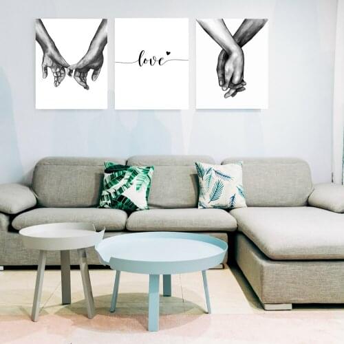 Black and White Lover Hand in Hand Canvas Print Love Quotes Black Wall Art Couples Lovers Bedroom Home Decor Artwork