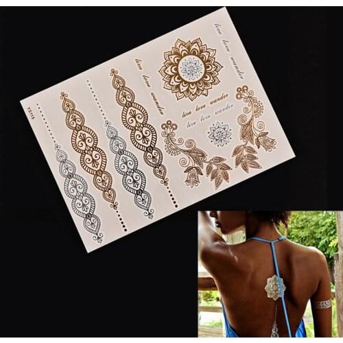 Cheap Silver Gold Waterproof Petals Beautiful Case Body Art Metallic Flash Temporary Tattoos Stickers