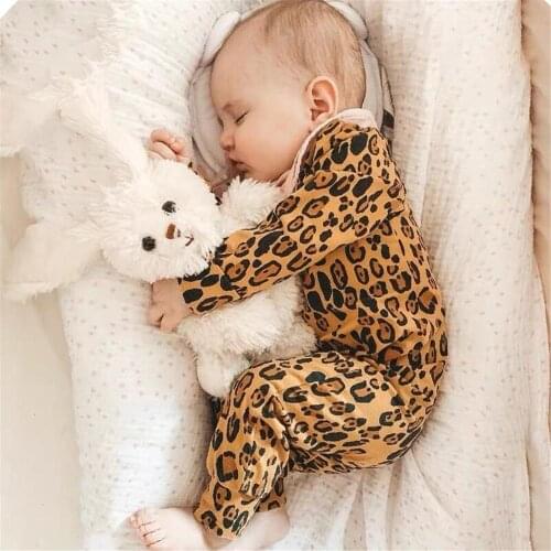 Brand New Pure Cotton Baby Girls Romper Pajamas 0-18months Breathable Leopard Jumpsuit For Newborns Sleepwear For Baby Birth