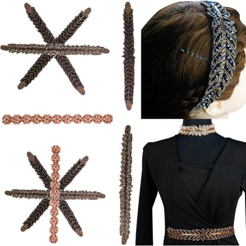 Long Leaves Handmade Flower Applique Cystal Rhinestones Bead Trim Tassel Fringe DIY Sew Belt Bridal Wedding Dress Hair Patch