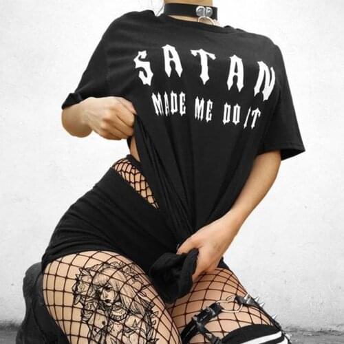 Devil Gothic Tees Satan Made Me Do It Harajuku Casual S-2XL Letter Hip Hop Punk Casual Fashion Women Short Sleeve Fun T-Shirt