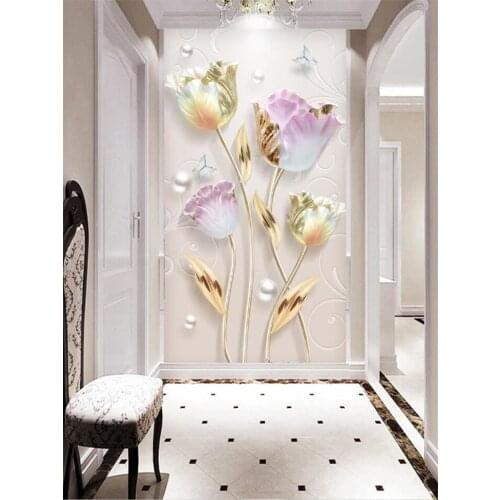 Customized wallpaper 3d modern minimalist relief mural new Chinese tulip three-dimensional jewelry porch background wall обои