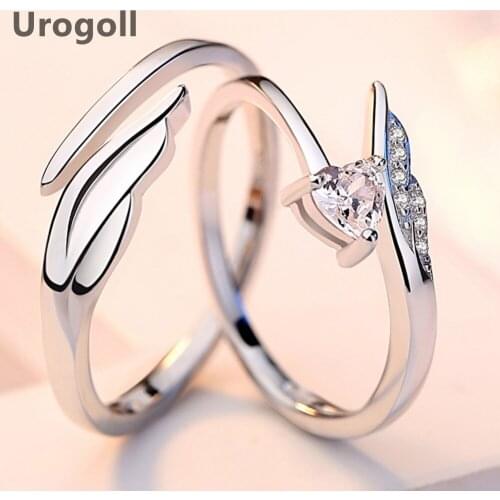 Fine Jewelry 925 Sterling Silver Rings Wedding Bridal Angel Wings Ring Couple Jewelry Finger Ring Valentine Gift Engraved