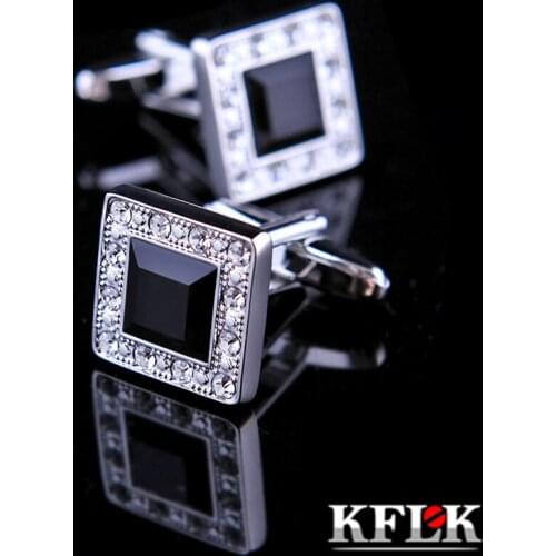 KFLK Jewelry fashion shirt cufflinks for mens Brand cuff buttons Black Crystal cuff links High Quality abotoaduras guests