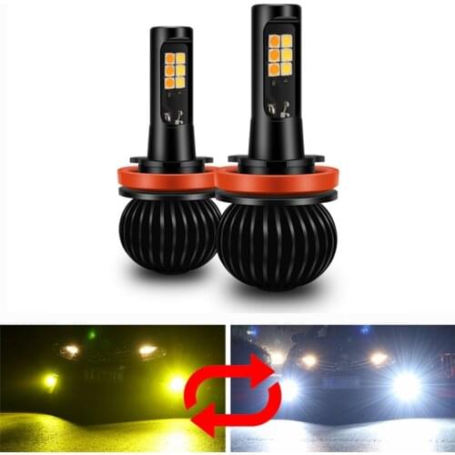 2PCS Dual Colors 3000K Yellow 6000K White Switchback H11 H8 H9 9005 HB3 9006 HB4 H7 H1 H3 880 881 LED Car Fog Light Auto Foglamp