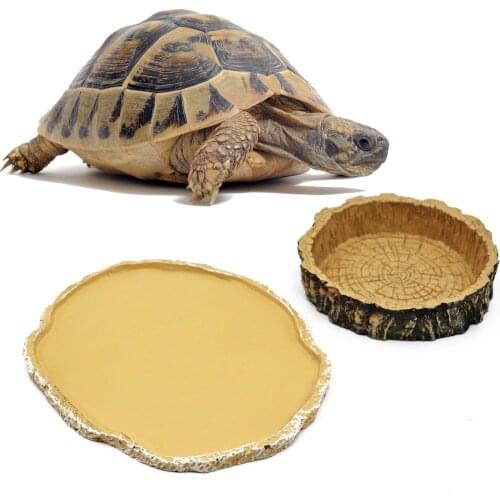 Reptile Food Water Bowl Resin Reptile Rock Bowl Food Feeder Worm Dish Pet Food Tray Resin Feeding Dish for Tortoise, Turtle