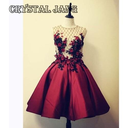 Illusion Short Bridesmaid Dresses Dark Red Sleeveless