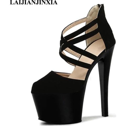 LAIJIANJINXIA Wedding Party Sexy Strap Spring Womens 17cm Thin High Heels Pole Dance Shoes Platform Sandals Dancing Shoes