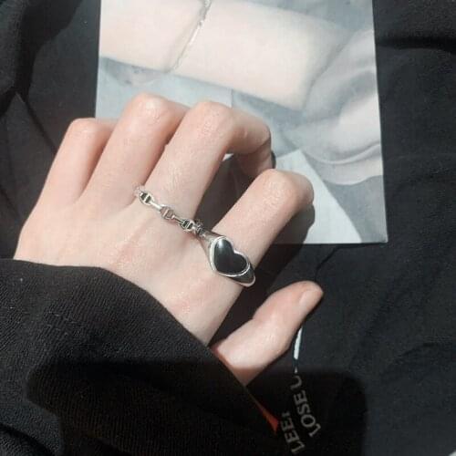 LATS Punk Metal Love Drip Glaze All-Match Hollow Opening Index Finger Set Of Retro Heart-Shaped Tail Ring Female Jewelry Gifts