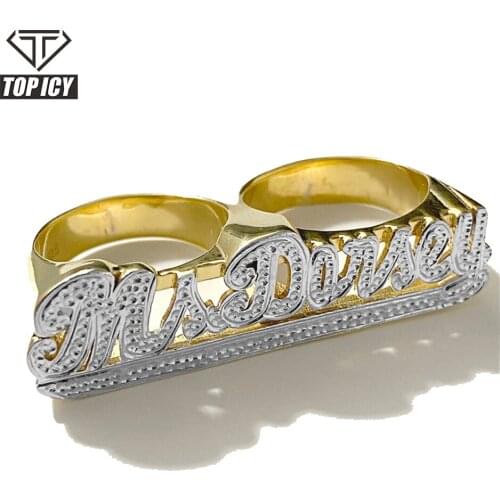Brass 14k Gold Plated Silver Two Tones Personalized 3D Finger Name Ring custom two name rings For Gifts