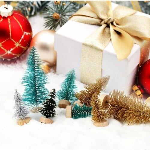 Mini Christmas Tree Flocking Stained White Cedar 8Pcs Desktop Ornaments DIY Miniature Decoration