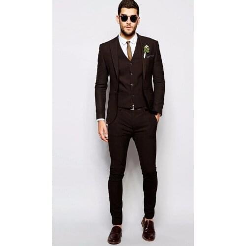 Fashionable Brown Groom Tuxedos Groomsmen Mens Wedding Suits Prom Bridegroom (Jacket+Pants+Vest+Tie)