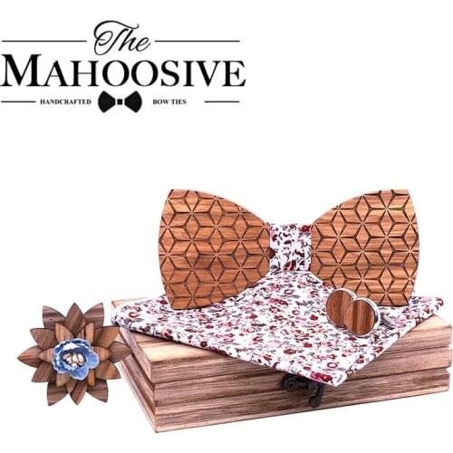 Fashion Mens bow tie set Handkerchief Cufflinks wooden bowtie wedding tie Wooden Ties Gravata set wedding gift for man
