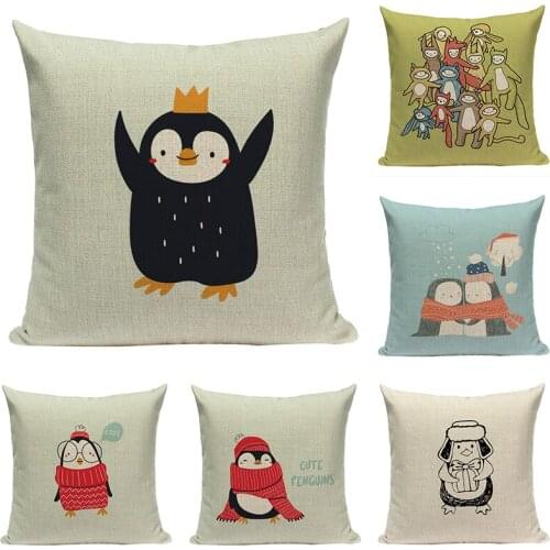 Cartoon Bedding Living Room Sofa Cushion Cover Car Home Decor Pillow Cover XmasColorful Animal Penguin Pillowcase 45cm*45cm