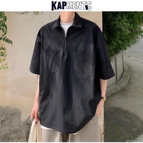KAPMENTS Men Turn Down Collar Solid Harajuku T-shirts 2021 Summer Mens Streetwear Korean Fashion Vintage Tshirts Man Hip Hop Tee