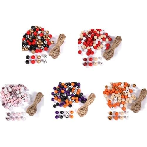 N7MF Halloween Thanksgiving Day Fall Christmas Wood Beads Plaid Beads Rustic