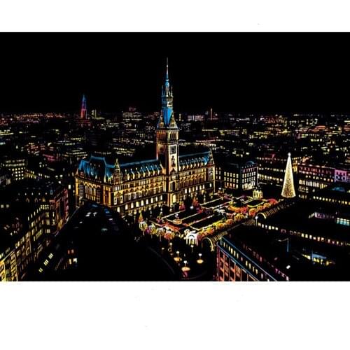 Hamburg Scratch Night View Poster Sticker Deluxe Erase Black Scratch World Map Scratch Off Foil Layer Coating Painting as Gift